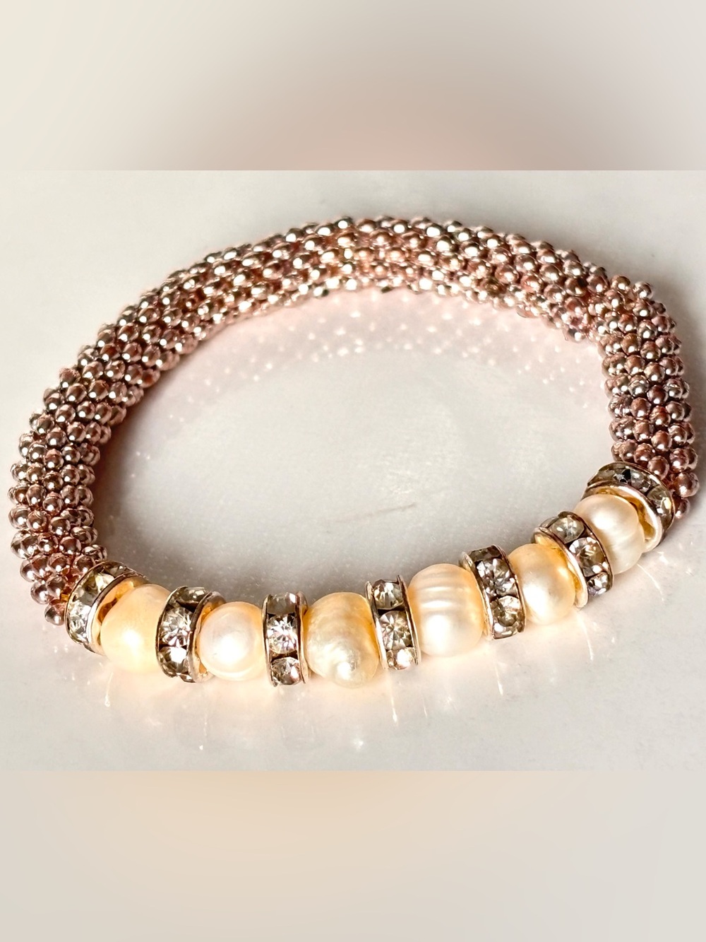 Trendy Silver elastic Bracelet Jewelry Nearround Natural Freshwater Pearl